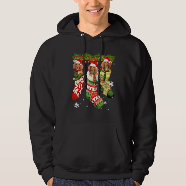 Dachshund i Sock-jultomten Hat Julafton Hund Hoodie (Framsida)