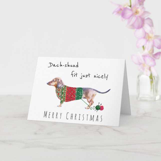 Dachshund i söt trippad julklump-jumper kort (Orkide)