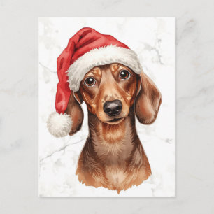 Dachshund i tomteluva Vattenfärg Jul Helg Vykort