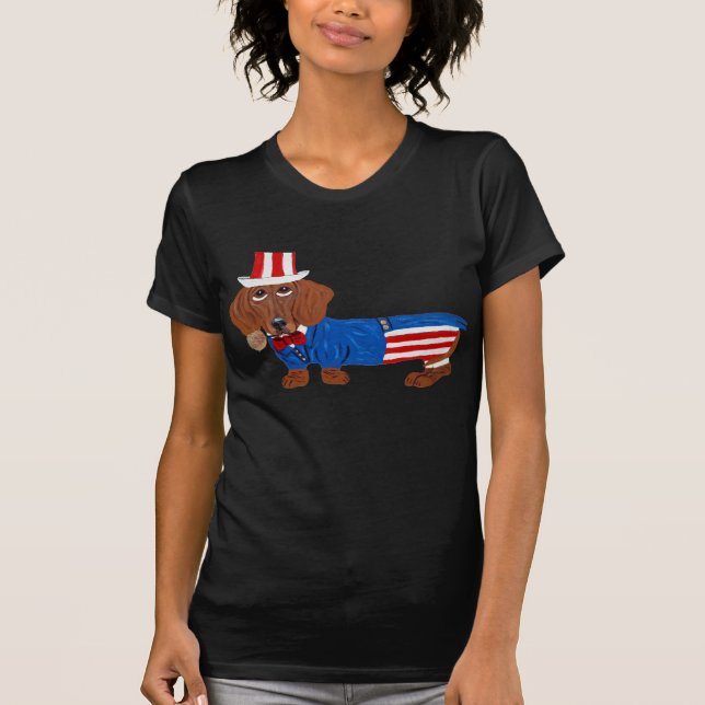 Dachshund i Uncle Sam-kostym T Shirt (Framsida)