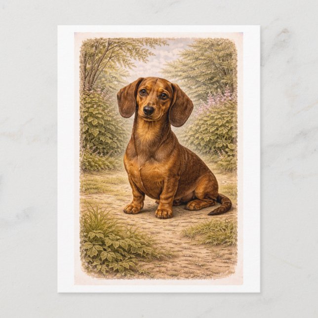 Dachshund i vintage-stil vykort (Framsida)
