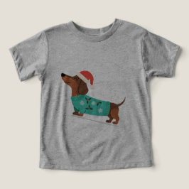 Dachshund iklädd jultröja och tomtehatt t shirt