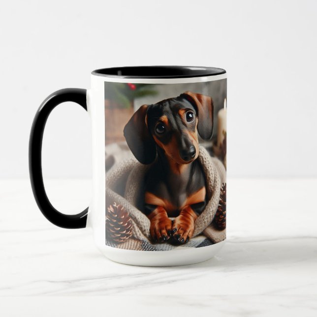 Dachshund in Blanket Christmas Coffee Mug Cup Mugg (Vänster)