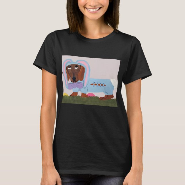 Dachshund in bunny costume t shirt (Framsida)