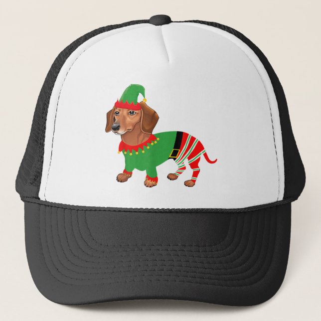 Dachshund in elf costume- dachshund christmas paja keps (Framsida)