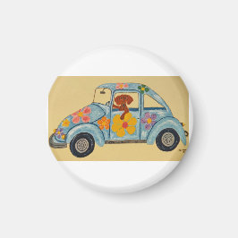 Dachshund in Hippie car  Magnet