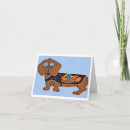 Dachshund in Racing Jacket Folded Note Card Anteckningskort