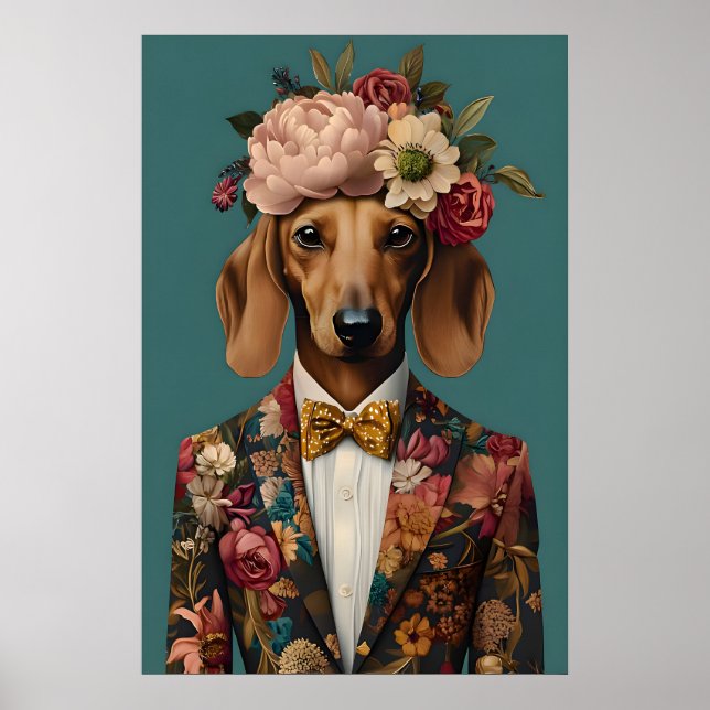 Dachshund In Suit Poster, Dachshund Portrait Poster (Framsidan)