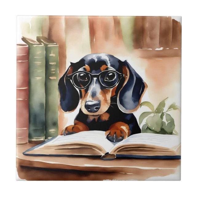 Dachshund in Watercolor Art Art Kakelplatta (Framsidan)