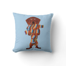 Dachshund intrasslad i schal