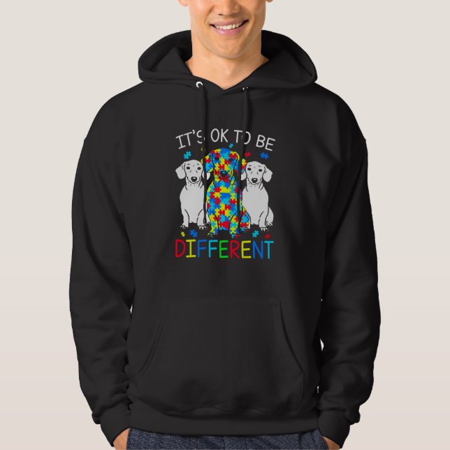 Dachshund It's Ok To Be Different Autism Awareness Hoodie (Framsida)