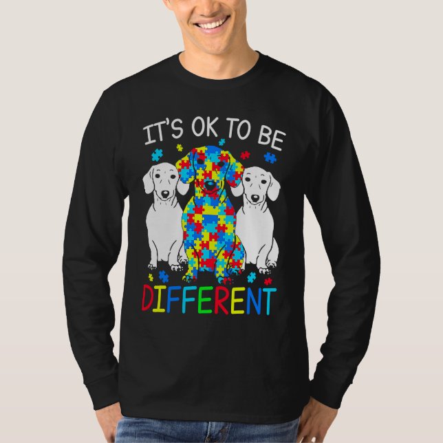 Dachshund It's Ok To Be Different Autism Awareness T Shirt (Framsida)