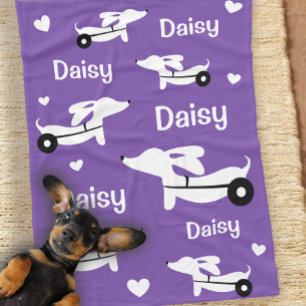 Dachshund IVDD Lila av rullstol Wheelie Blanket Fleecefilt
