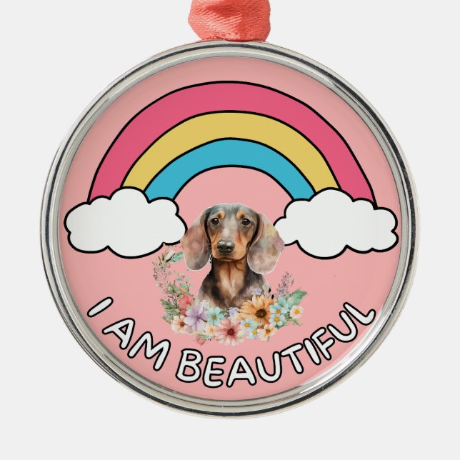 Dachshund, jag är vacker julgransprydnad metall (Framsidan)