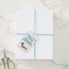 Dachshund jul Blue Gift-Märkre med sträng Presentetikett