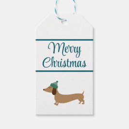 Dachshund jul Blue Gift-Märkre med sträng Presentetikett