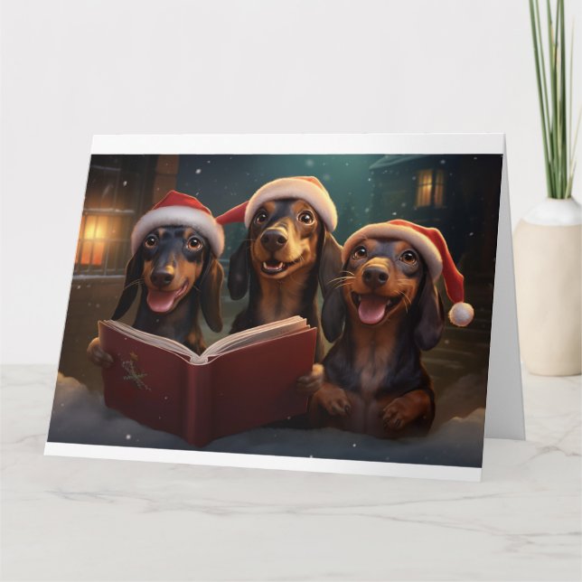 Dachshund jul Carolers Roligt Helgdag Kort (Framsida)