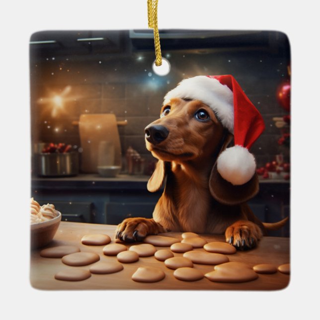 Dachshund jul Cookies Festive Helgdag Julgransprydnad Keramik (Framsida)