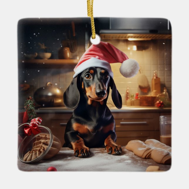 Dachshund jul Cookies Helgdag Julgransprydnad Keramik (Framsida)