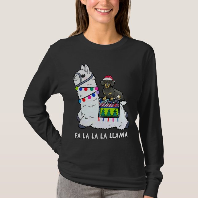Dachshund jul Fa La Llama T Shirt (Framsida)