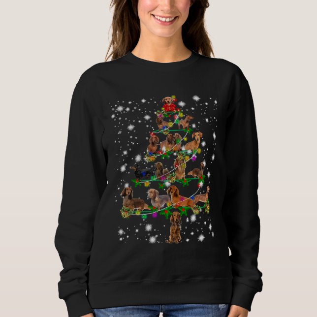 Dachshund jul Fairy Light Ornaments Träd T Shirt (Framsida)