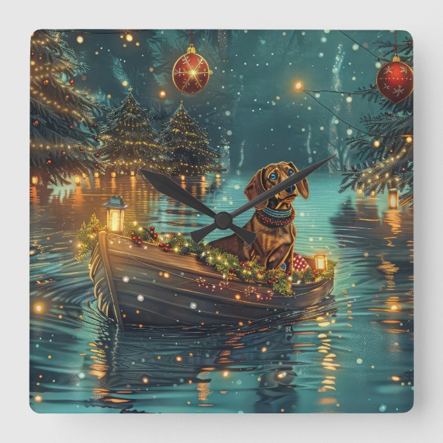 Dachshund Jul Festive Voyage Fyrkantig Klocka (Framsida)