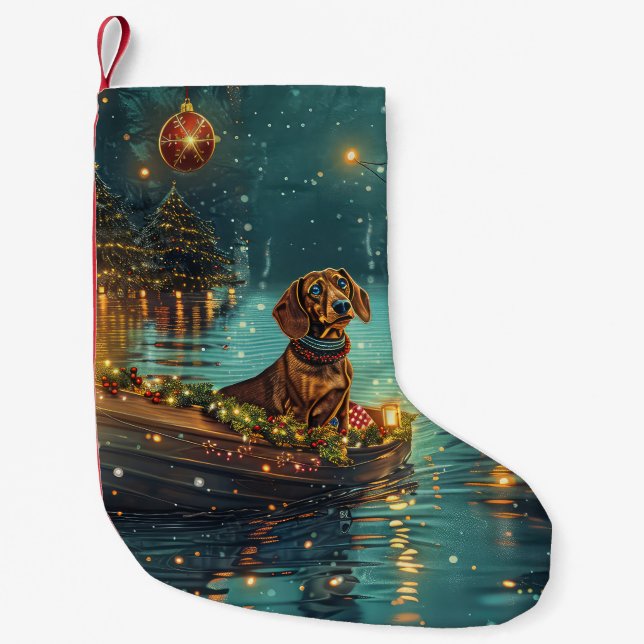Dachshund Jul Festive Voyage Liten Julstrumpa (Framsidan)