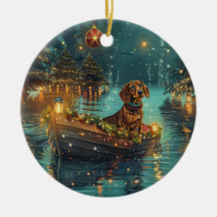 Dachshund Jul Festlig resa Julgransprydnad Keramik