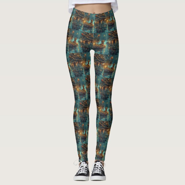 Dachshund Jul Festlig Resa Leggings (Framsida)