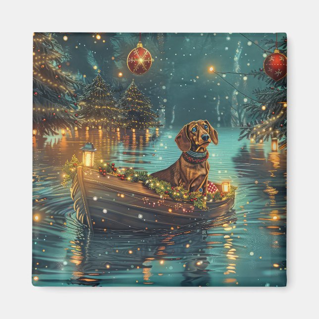Dachshund Jul Festlig resa Magnet (Framsidan)