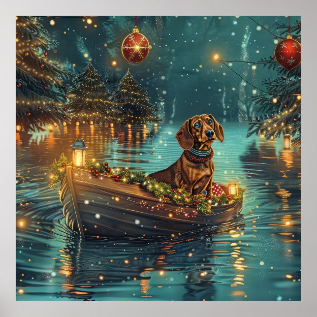 Dachshund Jul Festlig Resa Poster (Framsidan)