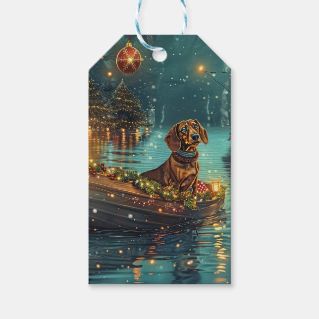 Dachshund Jul Festlig resa Presentetikett (Framsidan)