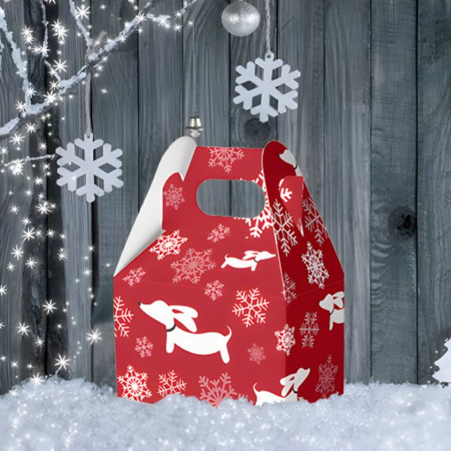 Dachshund jul Gift Favor Box Snöflingor Presentaskar (Dachshund Christmas gift box - snowflakes and wiener dogs)