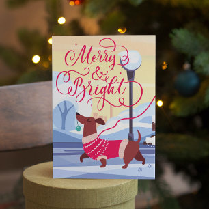 Dachshund jul Glad Jul Kalligrafi Julkort