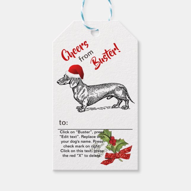 Dachshund jul Holly Snowflake Personalize Presentetikett (Framsidan)