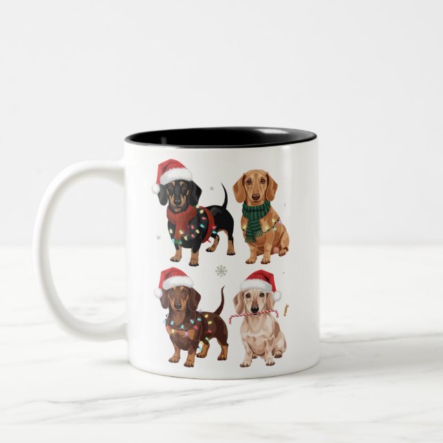 Dachshund jul hund mamma älskare julpresent Två-Tonad mugg (Vänster)