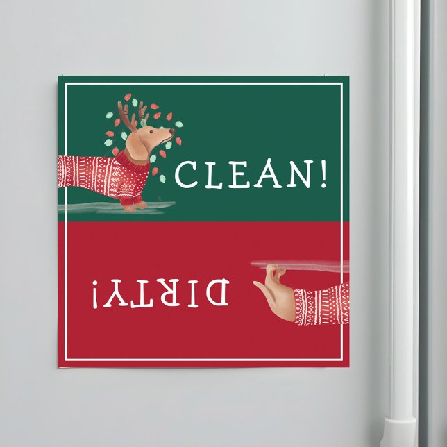 Dachshund jul Hund Red Sweater Clean & Dirty Magnet (Dachshund Christmas Dog Red Sweater Clean & Dirty Magnet)