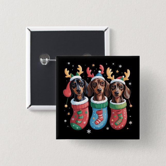 Dachshund jul hundägare present högtid knapp (Framsida & baksida)