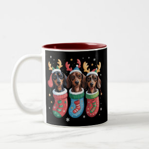 Dachshund jul hundägare present högtid Två-Tonad mugg
