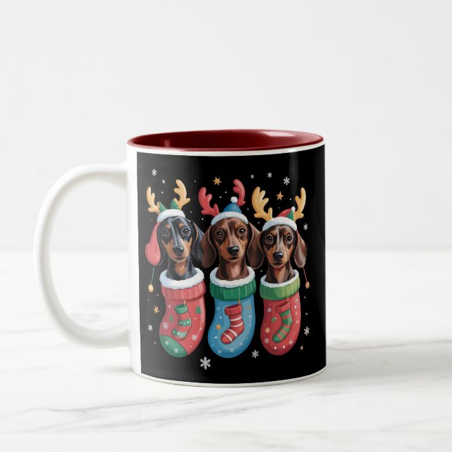 Dachshund jul hundägare present högtid Två-Tonad mugg (Vänster)