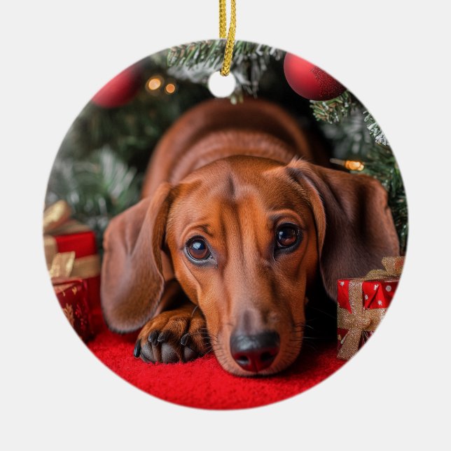 Dachshund jul julgransprydnad keramik (Framsidan)