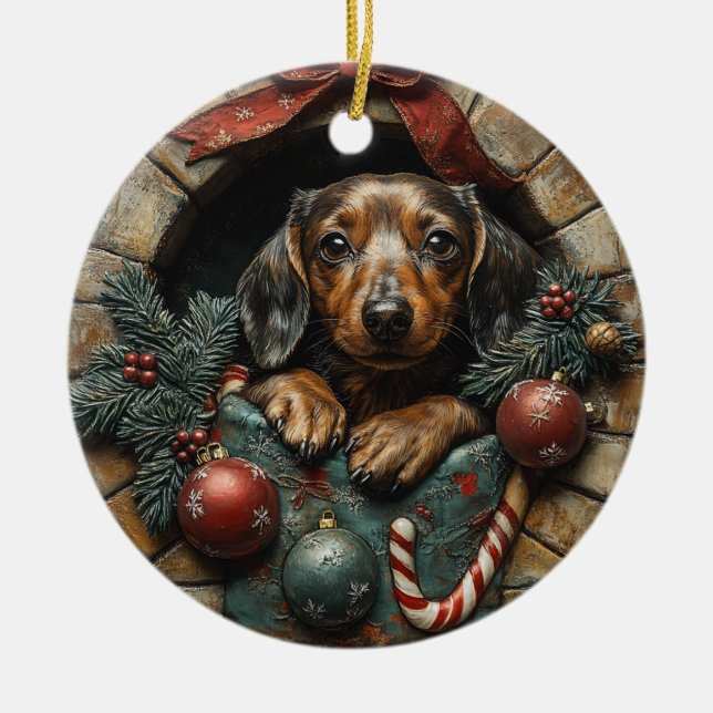 Dachshund jul julgransprydnad keramik (Framsidan)