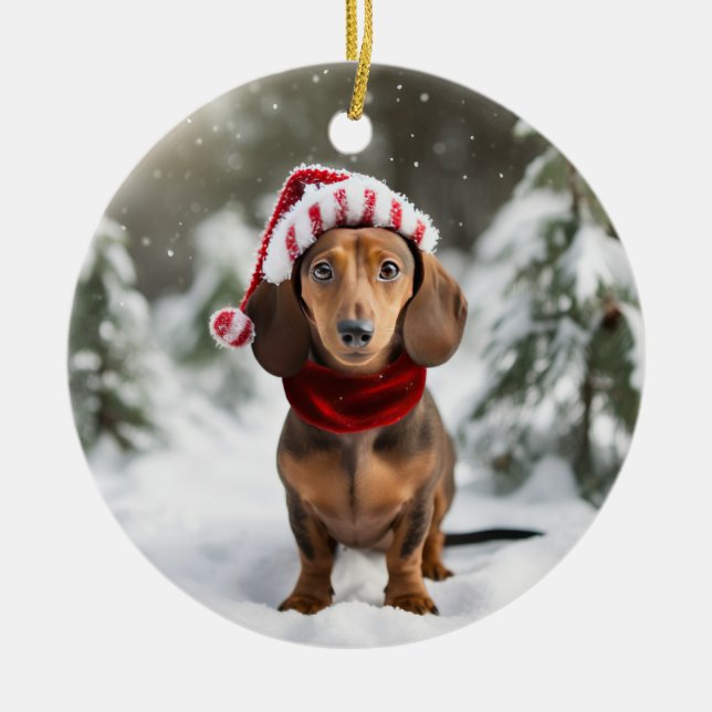 Dachshund jul Keepsaké Julgransprydnad Keramik (Framsidan)