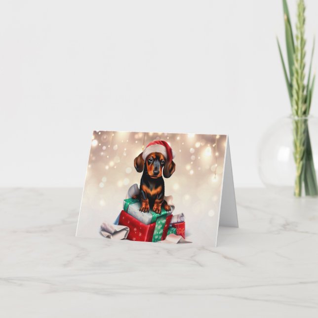 Dachshund Jul Kort för Valpar (Framsida)