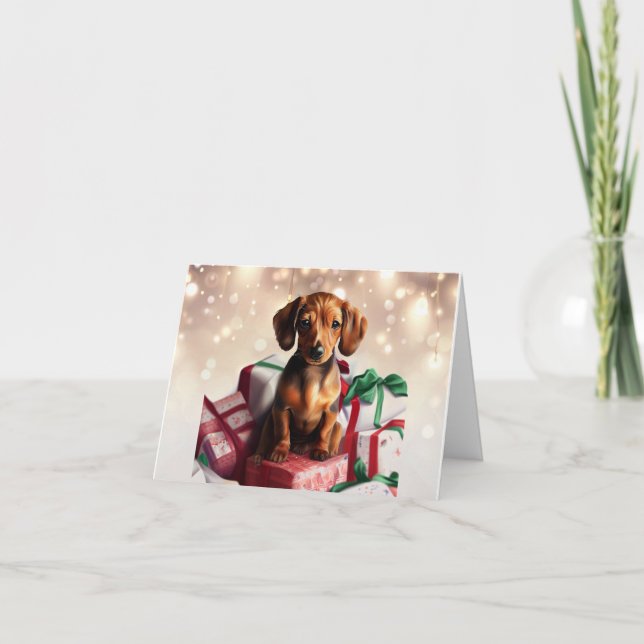 Dachshund Jul Kort för Valpar (Framsida)