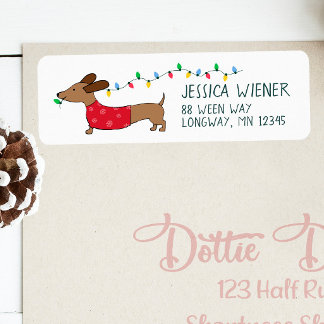 Dachshund jul Ljus Festive Adressetiketters Returadress Etikett