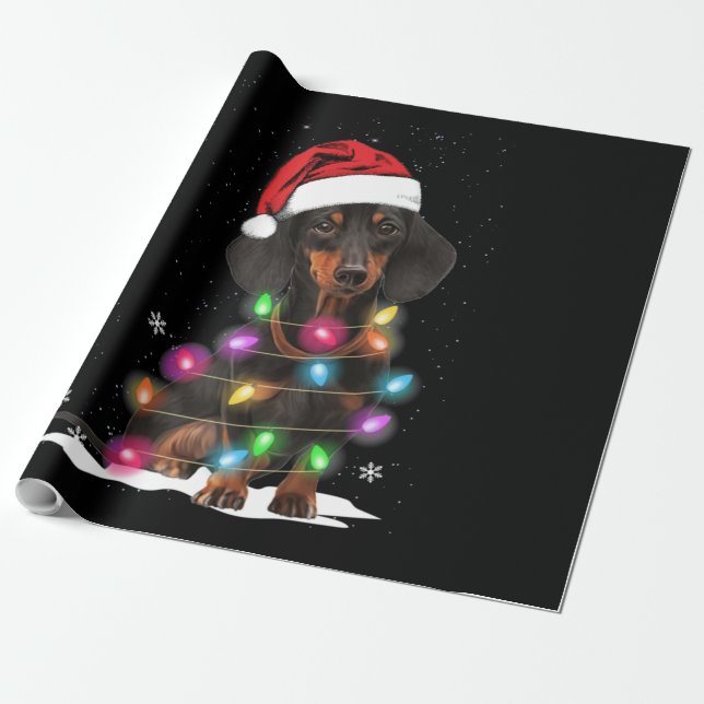 Dachshund jul Ljus med Snö Presentpapper (Utrullad)