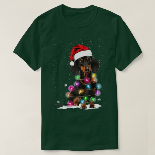 Dachshund jul Ljus med Snö T Shirt (Design framsida)