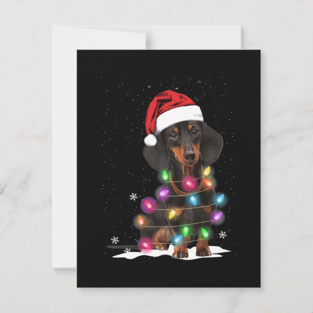 Dachshund jul Ljus med Snö Tack Kort (Framsida)