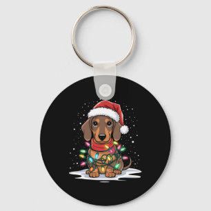 Dachshund jul Ljus Santa Hat Hund älskare Hol Nyckelring